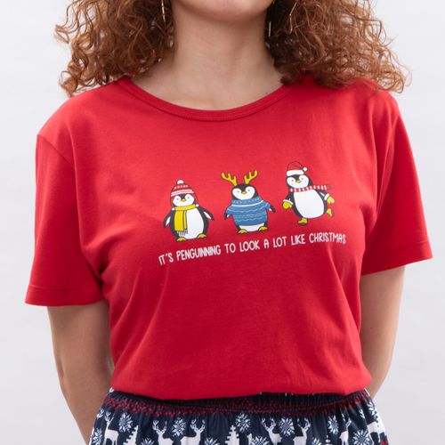PIJAMA CAMISETA NAVIDAD ROJO