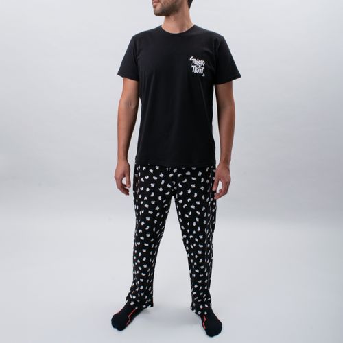 PIJAMA CONJUNTO MANGA CORTA, PANTALÓN HALLOWEEN NEGRO