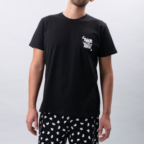 PIJAMA CONJUNTO MANGA CORTA, PANTALÓN HALLOWEEN NEGRO