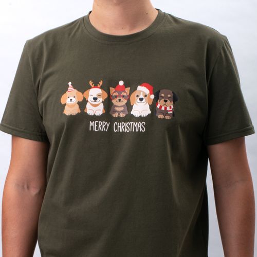 PIJAMA CONJUNTO MANGA CORTA, SHORT PERRITOS NAVIDAD VERDE