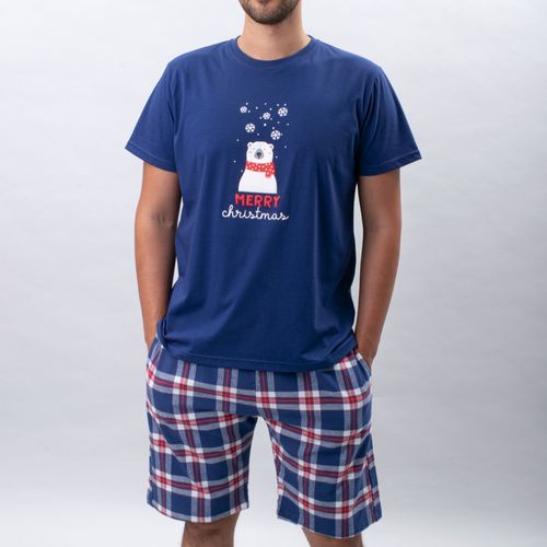 PIJAMA CONJUNTO MANGA CORTA, SHORT NAVIDAD OSOS AZUL