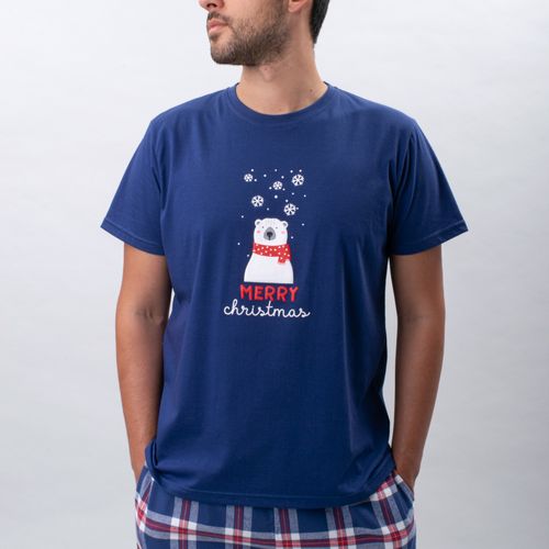 PIJAMA CONJUNTO MANGA CORTA, SHORT NAVIDAD OSOS AZUL