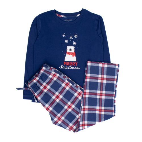 PIJAMA CONJUNTO MANGA LARGA, PANTALÓN NAVIDAD OSOS AZUL