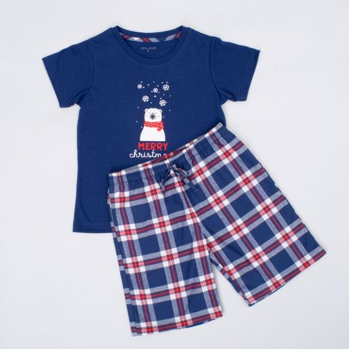 PIJAMA CONJUNTO MANGA CORTA, SHORT NAVIDAD OSOS AZUL