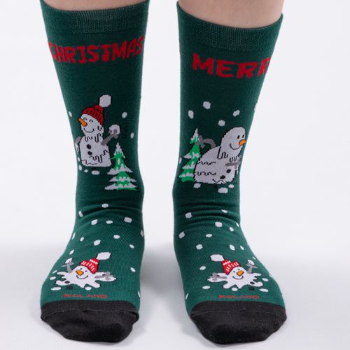MEDIA COLORS CAÑA CASUAL LISA NAVIDAD SNOWMEN SC VERDE PACK X1