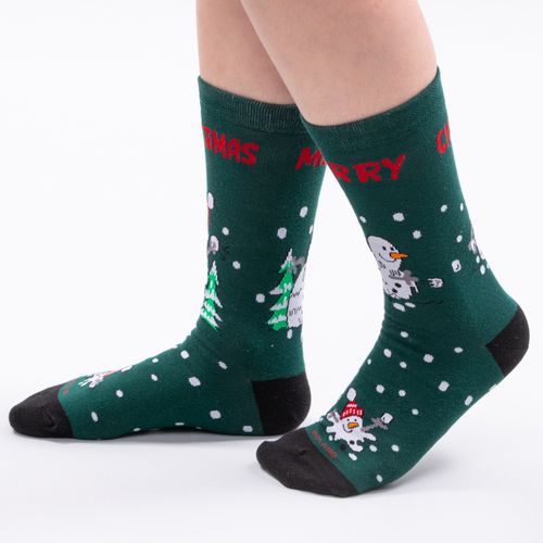 MEDIA COLORS CAÑA CASUAL LISA NAVIDAD SNOWMEN SC VERDE PACK X1