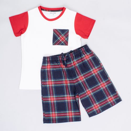 PIJAMA CONJUNTO MANGA CORTA, SHORT NAVIDAD CLASICA CRUDO