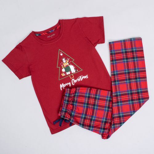 PIJAMA CONJUNTO MANGA CORTA, PANTALÓN NAVIDAD ROJO