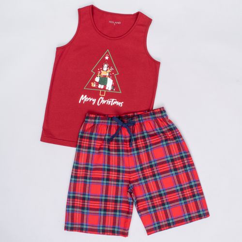 PIJAMA CONJUNTO MANGA CORTA, SHORT NAVIDAD ROJO