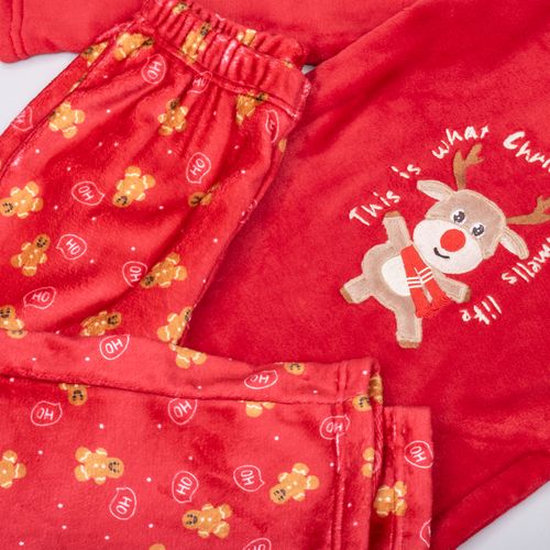 PIJAMA CONJUNTO MANGA LARGA, PANTALÓN POLAR NAVIDAD RENO ROJO