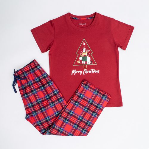 PIJAMA CONJUNTO MANGA CORTA, PANTALÓN NAVIDAD ROJO