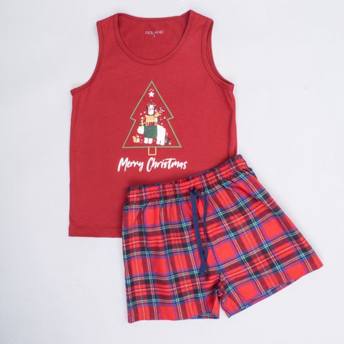 PIJAMA CONJUNTO MANGA CORTA, SHORT NAVIDAD ROJO