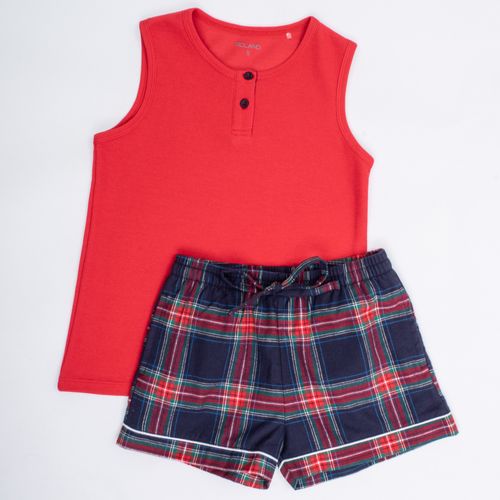 PIJAMA CONJUNTO MANGA CORTA, SHORT NAVIDAD CLASICA ROJO