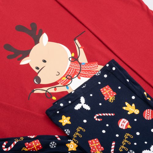 PIJAMA CONJUNTO MANGA LARGA, PANTALÓN RENO NAVIDAD ROJO