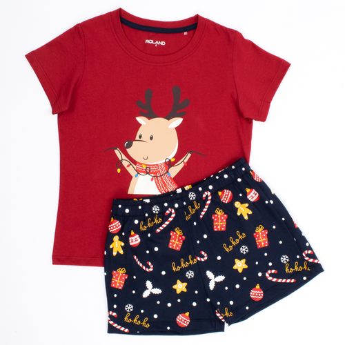 PIJAMA CONJUNTO MANGA CORTA, SHORT RENO NAVIDAD ROJO