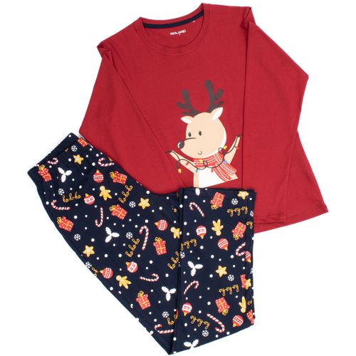 PIJAMA CONJUNTO MANGA LARGA, PANTALÓN RENO NAVIDAD ROJO