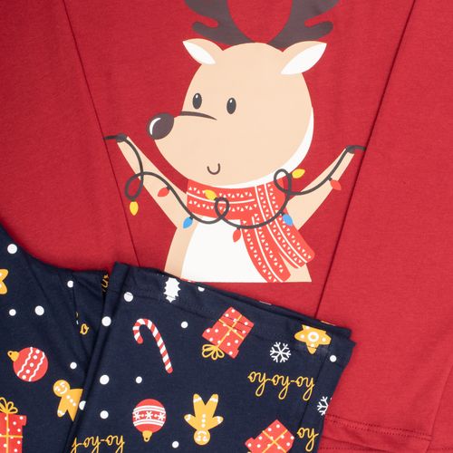 PIJAMA CONJUNTO MANGA LARGA, PANTALÓN RENO NAVIDAD ROJO