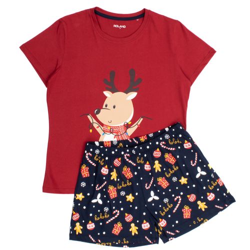 PIJAMA CONJUNTO MANGA CORTA, SHORT RENO NAVIDAD ROJO