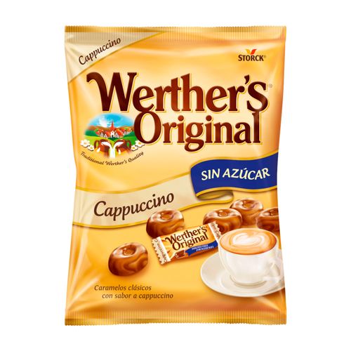 CARAMELOS DUROS WERTHER'S CARAMELO SABOR A CAPUCCINO SIN AZUCAR BOLSA AMARILLO