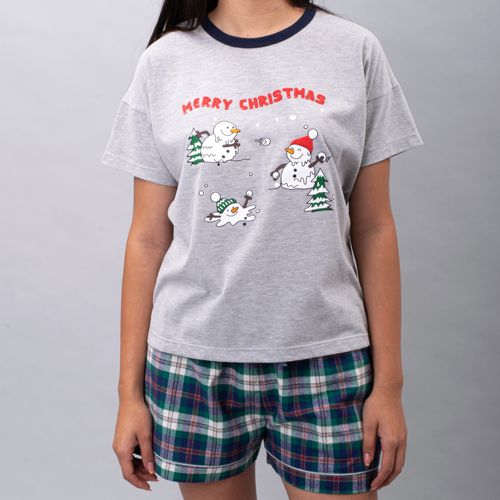 PIJAMA CONJUNTO MANGA CORTA, SHORT NAVIDAD SNOW GRIS