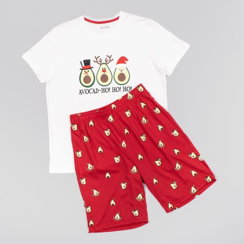 PIJAMA CONJUNTO MANGA CORTA, SHORT AVOCADO NAVIDAD CRUDO