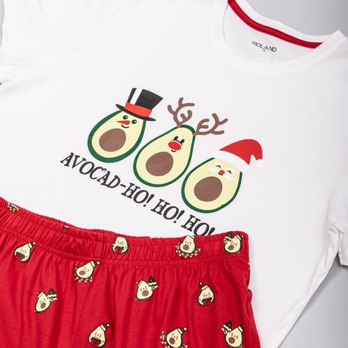 PIJAMA CONJUNTO MANGA CORTA, SHORT AVOCADO NAVIDAD CRUDO