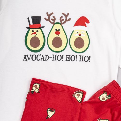 PIJAMA CONJUNTO MANGA LARGA, PANTALÓN AVOCADO NAVIDAD CRUDO