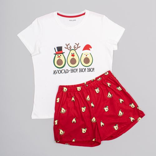 PIJAMA CONJUNTO MANGA CORTA, SHORT AVOCADO NAVIDAD CRUDO