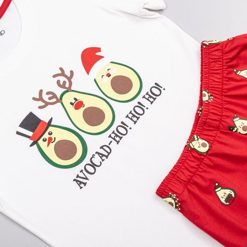 PIJAMA CONJUNTO MANGA CORTA, SHORT AVOCADO NAVIDAD CRUDO