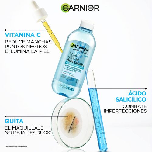 LIMPIADOR SALUD Y BELLEZA DESMAQUILLANTE GARNIER AGUA MICELAR ACLARANTE ANTIACNE 400ML/6 SURTIDO
