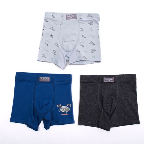 BOXER ELASTICO RECUBIERTO PIERNA MEDIA MUNDO AZUL MARINO PACK X3