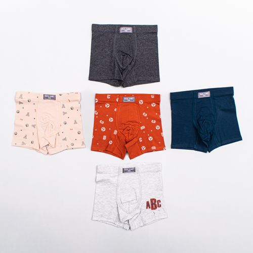 BOXER ELASTICO RECUBIERTO PIERNA MEDIA ABC GRIS JASPE CLARO PACK X5