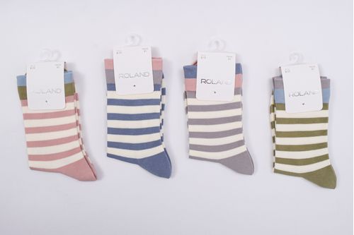MEDIAS CASUAL DAMA CAÑA TRES CUARTOS LISA RAYAS COLORES PASTELES SURTIDO PACK X1