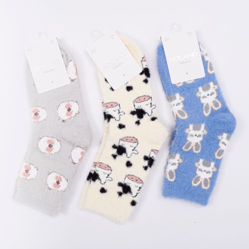 MEDIAS BABUCHA DAMA CAÑA TRES CUARTOS AFELPADA ANIMALITOS SURTIDO PACK X1