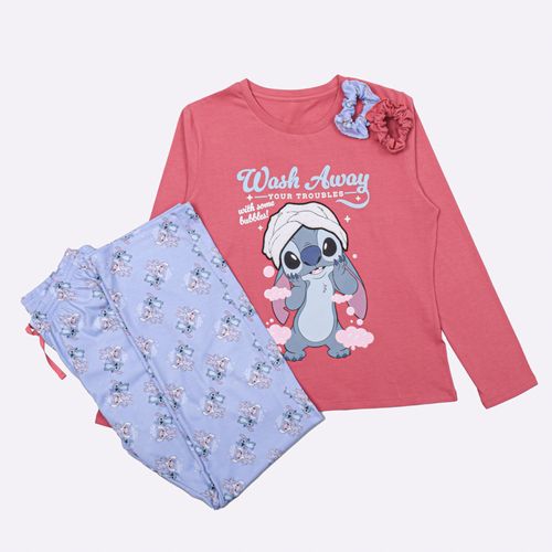 PIJAMA CONJUNTO MANGA LARGA + PANTALON STITCH MORADO