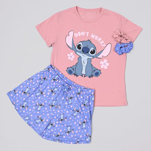 PIJAMA CONJUNTO MANGA CORTA + SHORT STITCH ROSADO