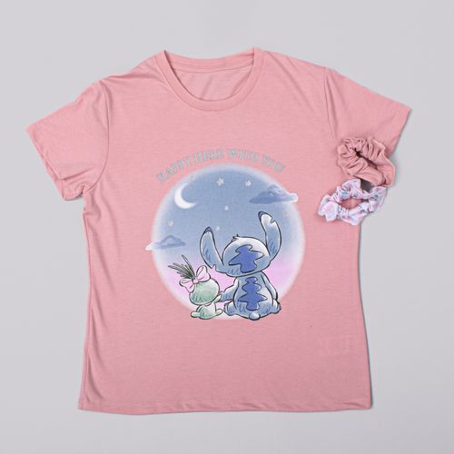 PIJAMA CONJUNTO MANGA CORTA + PANTALON STITCH ROSADO