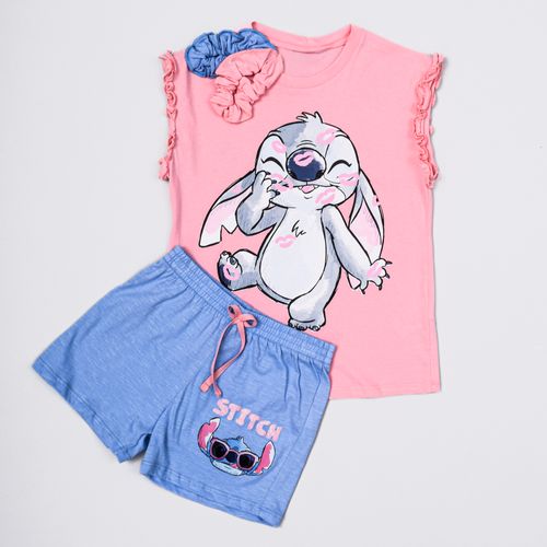 PIJAMA CONJUNTO MANGA CORTA + SHORT STITCH ROSADO