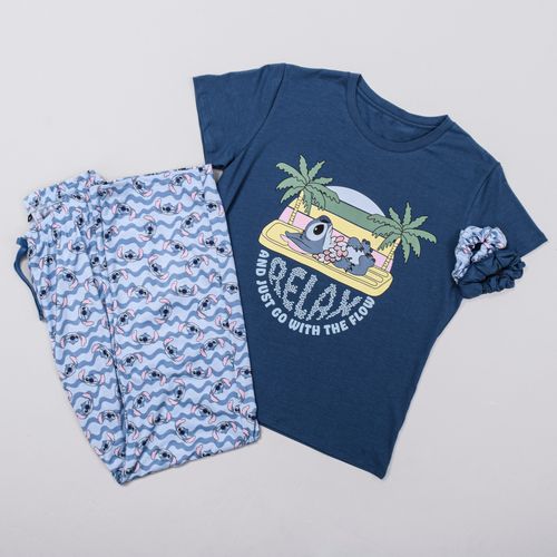 PIJAMA CONJUNTO MANGA CORTA + PANTALON STITCH AZUL