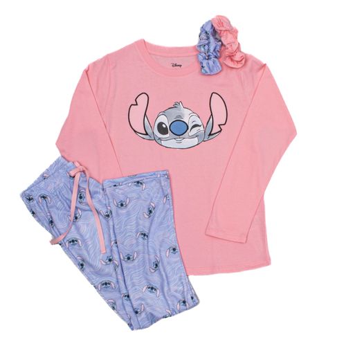 PIJAMA CONJUNTO MANGA LARGA + PANTALON STITCH ROSADO