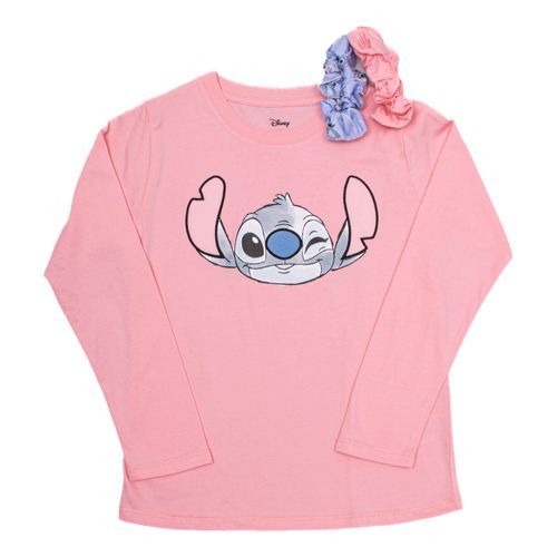 PIJAMA CONJUNTO MANGA LARGA + PANTALON STITCH ROSADO