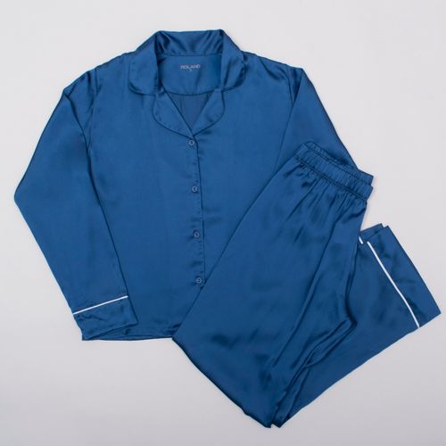 PIJAMA CONJUNTO MANGA LARGA + PANTALON SEDA AZUL