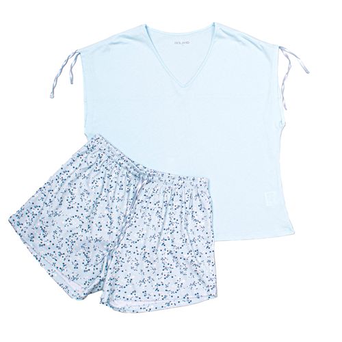 PIJAMA CONJUNTO MANGA CORTA + SHORT CELESTE