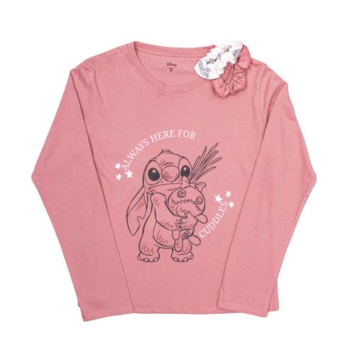 PIJAMA CONJUNTO MANGA LARGA + PANTALON STITCH ROSADO