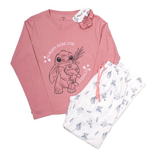 PIJAMA CONJUNTO MANGA LARGA + PANTALON STITCH ROSADO