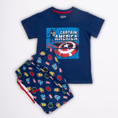 PIJAMA CONJUNTO MANGA CORTA + PANTALON CAPITAN AMERICA AZUL MARINO