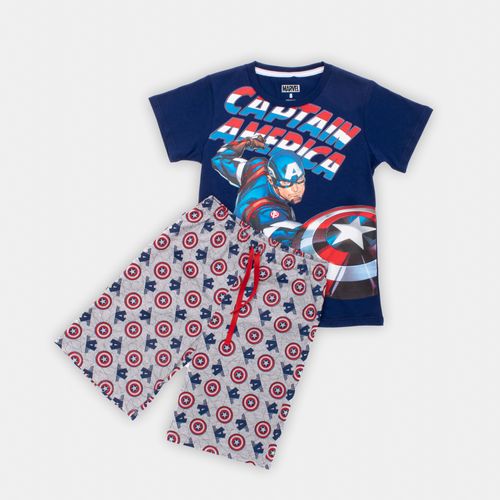PIJAMA CONJUNTO MANGA CORTA + PANTALON CAPITAN AMERICA AZUL MARINO