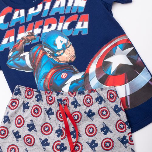 PIJAMA CONJUNTO MANGA CORTA + PANTALON CAPITAN AMERICA AZUL MARINO