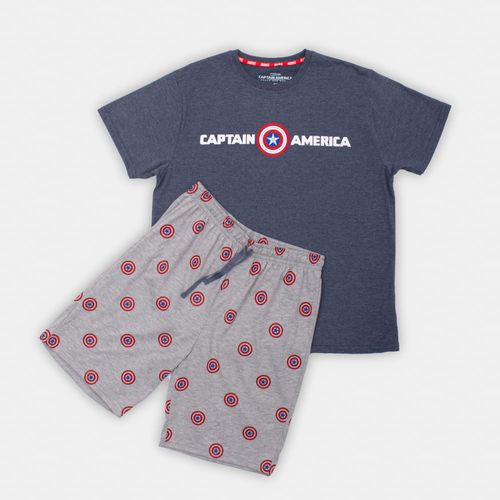 PIJAMA CONJUNTO MANGA CORTA + SHORT CAPITAN AMERICA AZUL JASPE
