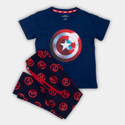 PIJAMA CONJUNTO MANGA CORTA + PANTALON CAPITAN AMERICA AZUL MARINO
